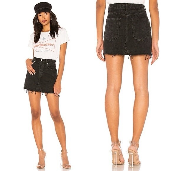 Agolde Quinn High Rise Mini Skirt - Black Distressed - Picture 1 of 7